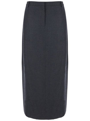 Midi Grey Skirt With Slit In Wool Blend Woman - THEORY - BALAAN 1