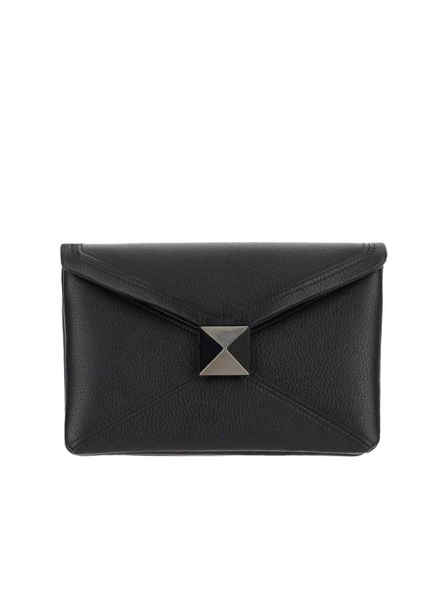 One-Stud Nappa Leather Clutch Bag Black - VALENTINO - BALAAN 1