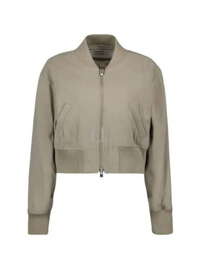 Crop Zipper Bomber Jacket Light Taupe - AMI - BALAAN 2