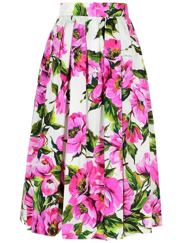 Dolce & Gabbana 'Peonies' Pink Cotton Skirt - DOLCE&GABBANA - BALAAN 3