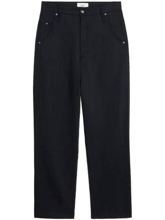 Regular Cotton Denim Wide Jeans Navy - AMI - BALAAN 1
