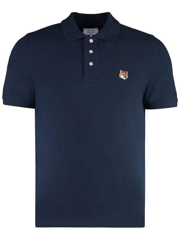 Fox Head Patch Cotton Polo Shirt Blue - MAISON KITSUNE - BALAAN 2