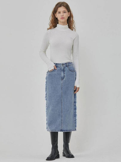 Denim Fringe H Line Skirt Blue - RYUL+WAI: - BALAAN 2