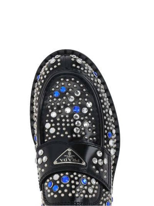 Black brushed leather loafers with studs and rhinestones - PRADA - BALAAN 5