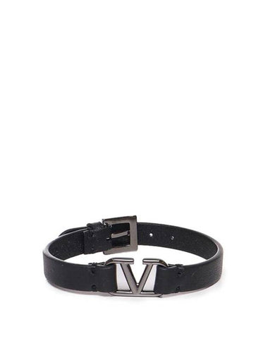 V Logo Signature Buckle Bracelet Black - VALENTINO - BALAAN 1