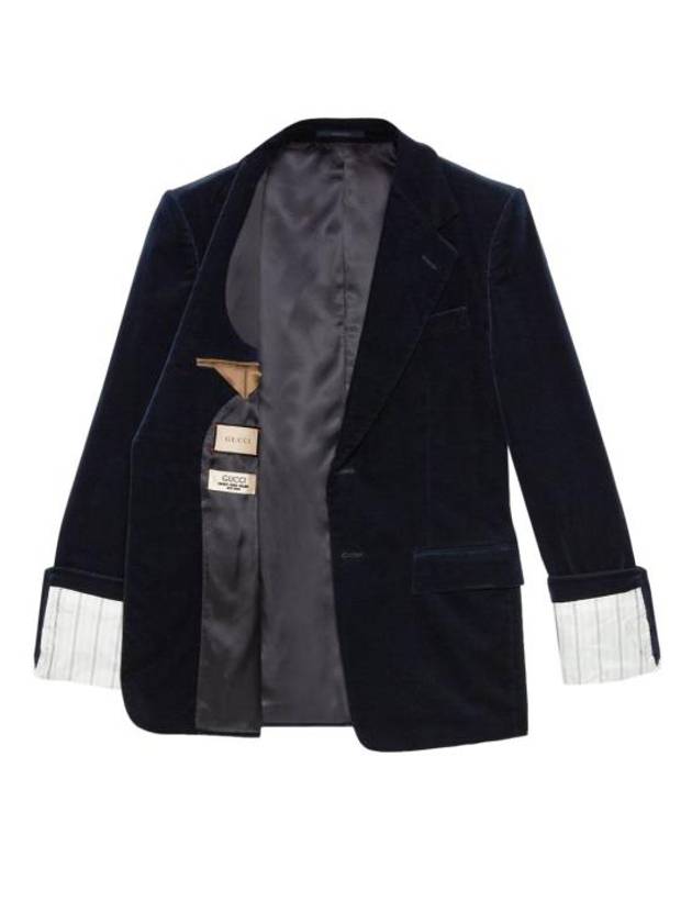 Stretch Cotton Velvet Formal Jacket Dark Blue - GUCCI - BALAAN 7