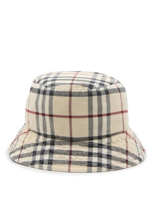 Stone Check Cotton Bucket Hat Beige - BURBERRY - BALAAN 1