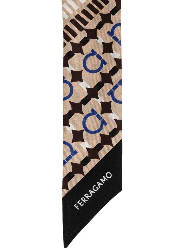 Gancini Print Mini Silk Scarf Beige - SALVATORE FERRAGAMO - BALAAN 3