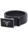 Metal Buckle Saffiano Leather Belt Black - PRADA - BALAAN 4