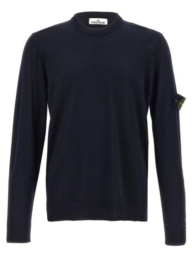 Logo Patch Crewneck Virgin Wool Knit Top Navy - STONE ISLAND - BALAAN 1