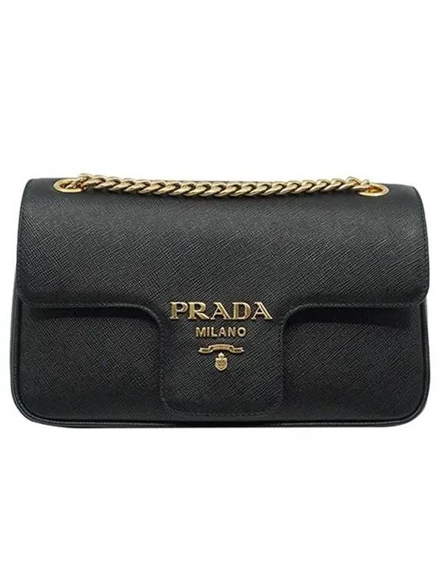 Saffiano Leather Chain Shoulder Bag Black - PRADA - BALAAN 2