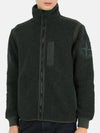 Embroidered Logo Furry Wool Zip-up Jacket Olive - STONE ISLAND - BALAAN 3