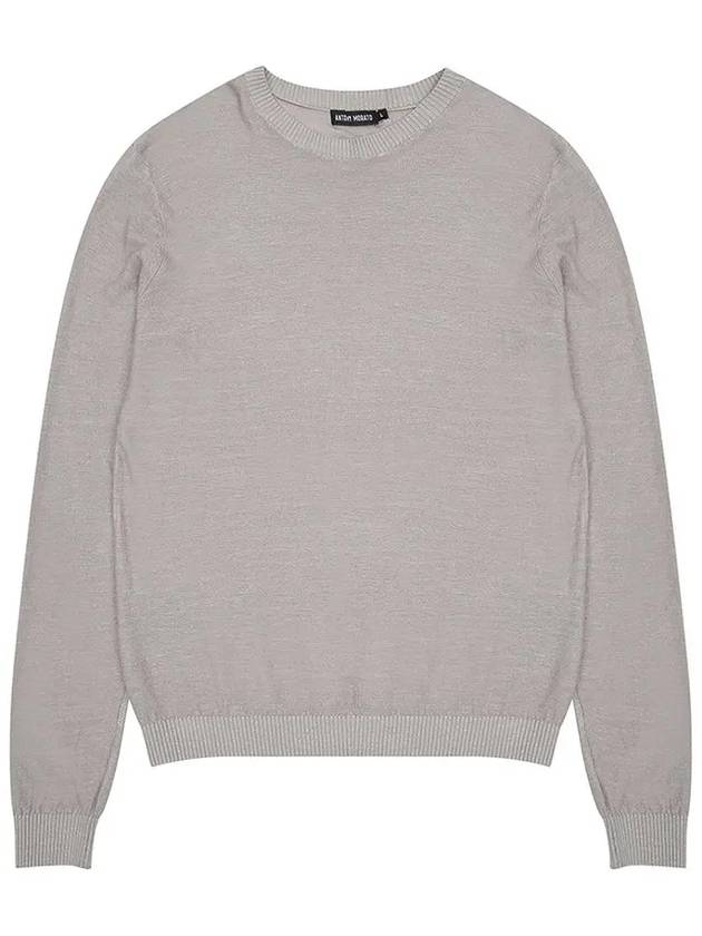 Men s gray linen blend round knit long sleeve t shirt ATEE113 - IKALOOOK - BALAAN 1