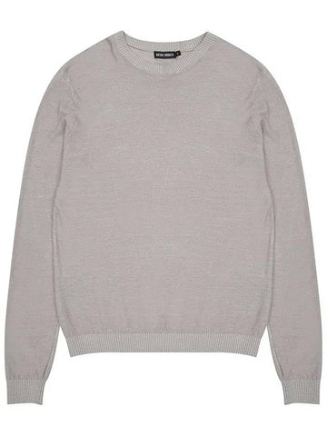 Men s gray linen blend round knit long sleeve t shirt ATEE113 - IKALOOOK - BALAAN 1