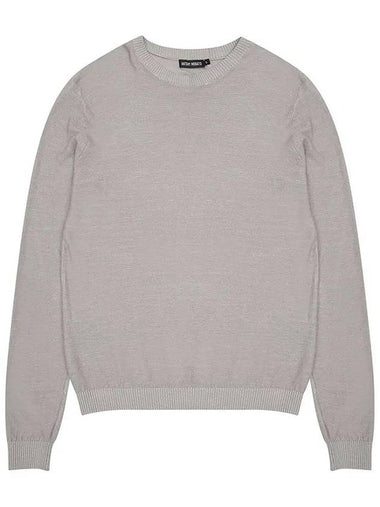 Men s gray linen blend round knit long sleeve t shirt ATEE113 - IKALOOOK - BALAAN 1