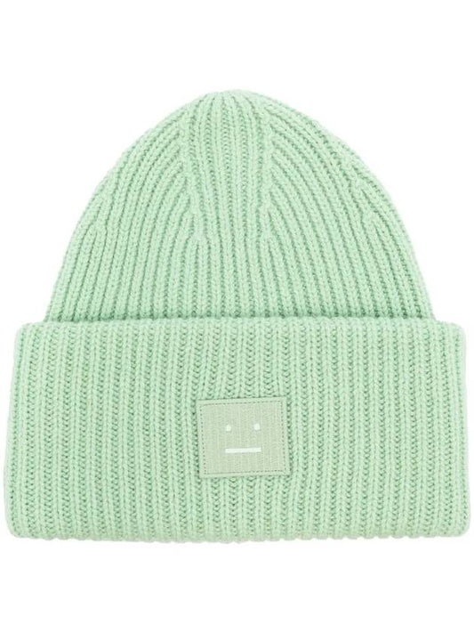 Face Patch Ribbed Wool Beanie Spring Green - ACNE STUDIOS - BALAAN 2