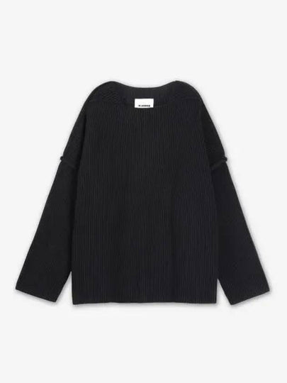 Oversized Fit Rib Knit Top Black - JIL SANDER - BALAAN 2