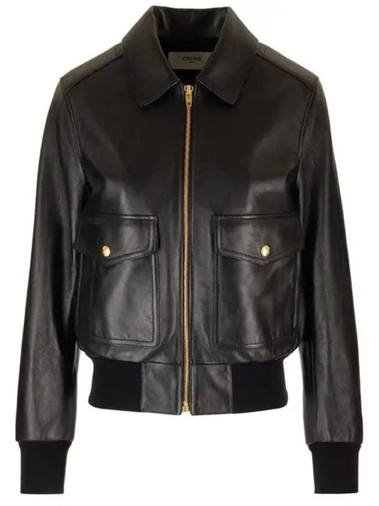 Biker Leather Jacket Black - CELINE - BALAAN 2