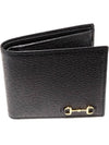 Horsebit Leather Two-Fold Half Wallet Black - GUCCI - BALAAN 4