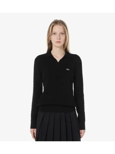 Women s Cable Open Collar Sweater Black - LACOSTE - BALAAN 1