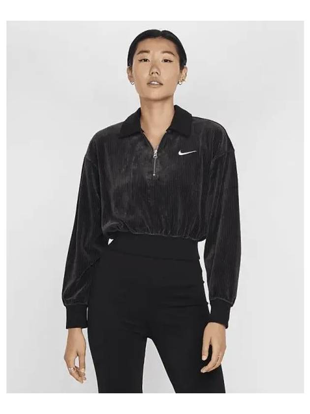 Velor Quarter Zip Long Sleeve T-Shirt Black - NIKE - BALAAN 2