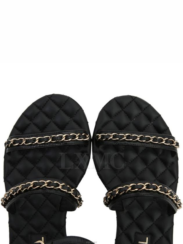 Black Gold Chain Quilted Strap Sandals Slippers G36934 - CHANEL - BALAAN 9