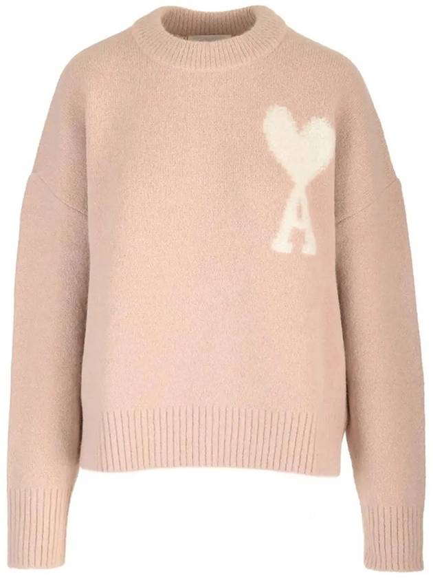 Intarsia Heart Logo Knit Top Powder Pink - AMI - BALAAN 6