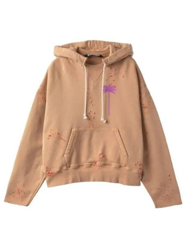 Logo Print Splatter Hood Camel Violet - PALM ANGELS - BALAAN 1