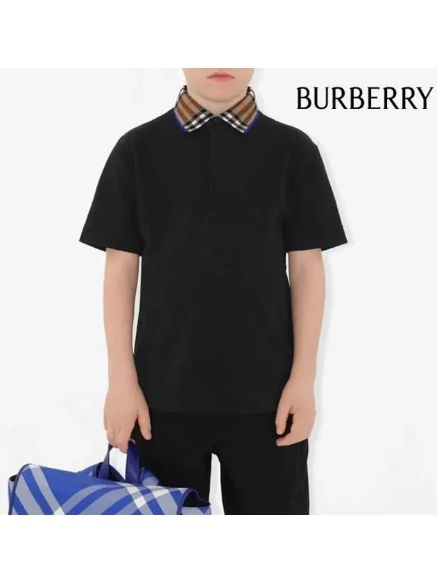 Kids Check Collar Polo Short Sleeve T-Shirt Black - BURBERRY - BALAAN 6