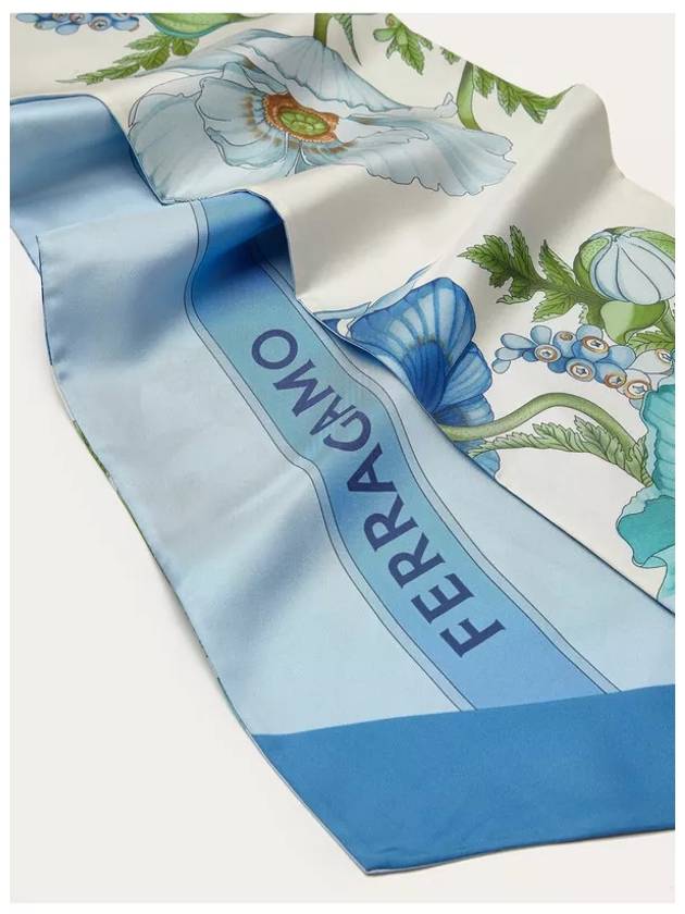 Poppies Print Silk Scarf Blue - SALVATORE FERRAGAMO - BALAAN 3