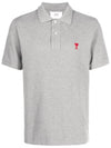 Small Heart Logo Polo Shirt Heather Grey - AMI - BALAAN 2