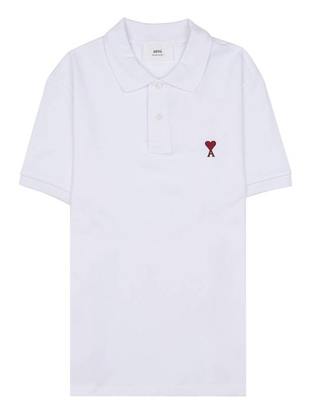 Heart Logo Polo Shirt White - AMI - BALAAN 2