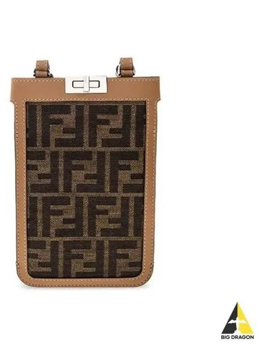 Peekaboo logo fabric phone holder cross bag dark brown 7AS156 AFBV - FENDI - BALAAN 1