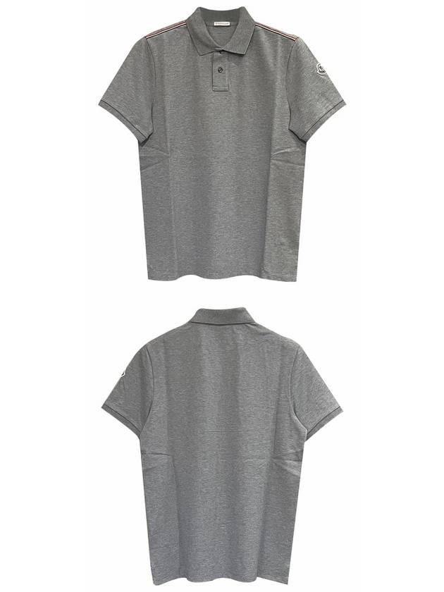 Men's Logo Patch Shoulder Three Stripes PK Shirt Gray - MONCLER - BALAAN.