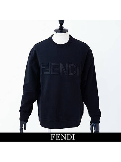 Embroidered Logo Crew Neck Sweatshirt Black - FENDI - BALAAN 2