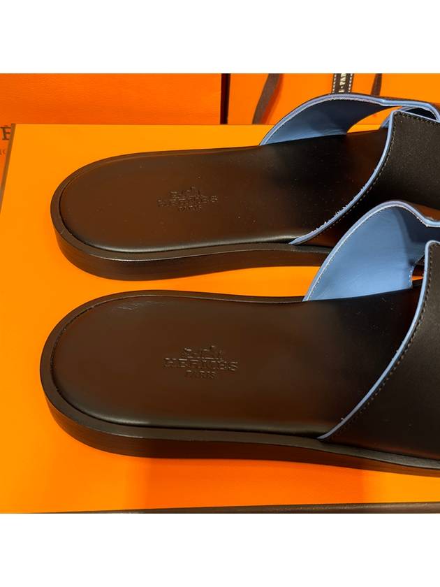 Men's Izmir Sandals Calfskin Black Blue Points - HERMES - BALAAN 5