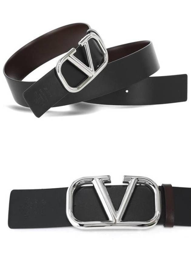 V Logo Signature Buckle Leather Belt Brown - VALENTINO - BALAAN 4