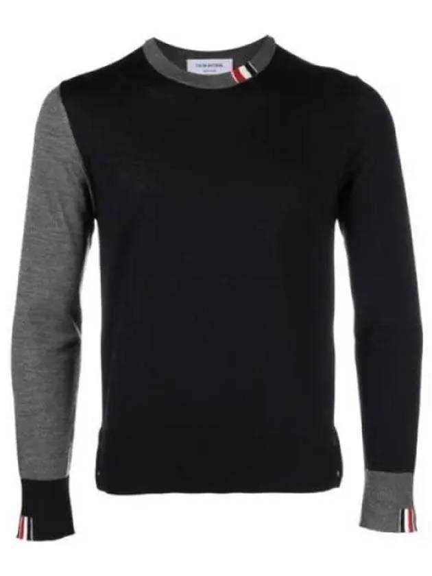 Tonal Crew Neck Virgin Wool Knit Top Grey Navy - THOM BROWNE - BALAAN 2