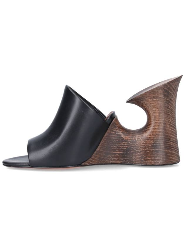 La Sculpture Wood Calfskin Mule Heel Black - ALAIA - BALAAN 4