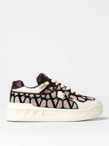 Iconography Leather Low Top Sneakers Beige - VALENTINO - BALAAN 1