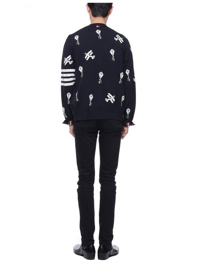 Sky Icon Merino Wool Cardigan Navy - THOM BROWNE - BALAAN 6