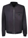 Reversible Nappa Leather Nylon Bomber Jacket Black - PRADA - BALAAN 4