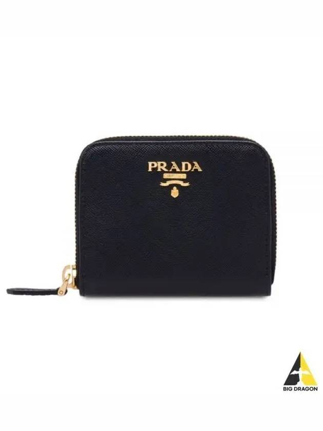 Metal Logo Saffiano Coin Card Wallet Black - PRADA - BALAAN 2