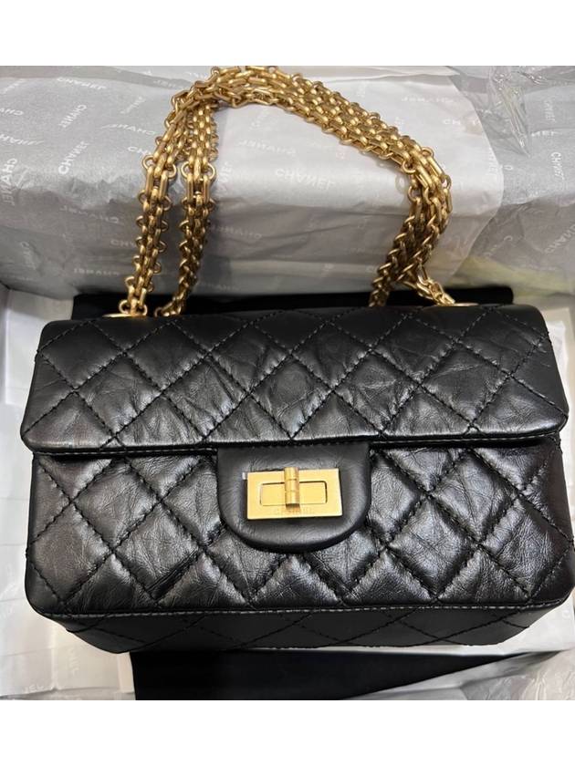 Mini 2.55 Handbag Aged Calfskin Gold Black - CHANEL - BALAAN 6