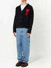 Big Heart Logo Wool Cardigan Black - AMI - BALAAN 5