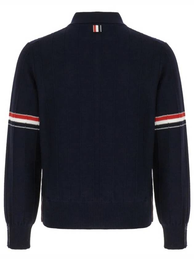 Striped Virgin Wool Long Sleeve Polo Shirt Navy - THOM BROWNE - BALAAN 3