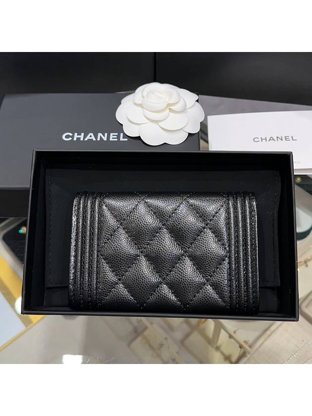 Boy flap card wallet caviar silver plate black - CHANEL - BALAAN 6