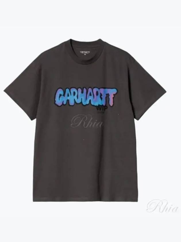 Drip Logo Print Short Sleeve T-Shirt Charcoal - CARHARTT WIP - BALAAN 2