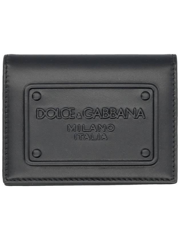 Logo Embossed Bi-Fold Calfskin Card Wallet Black - DOLCE&GABBANA - BALAAN 1