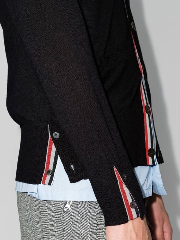 Men's Sustainable Classic Diagonal Wool Cardigan Black - THOM BROWNE - BALAAN 11